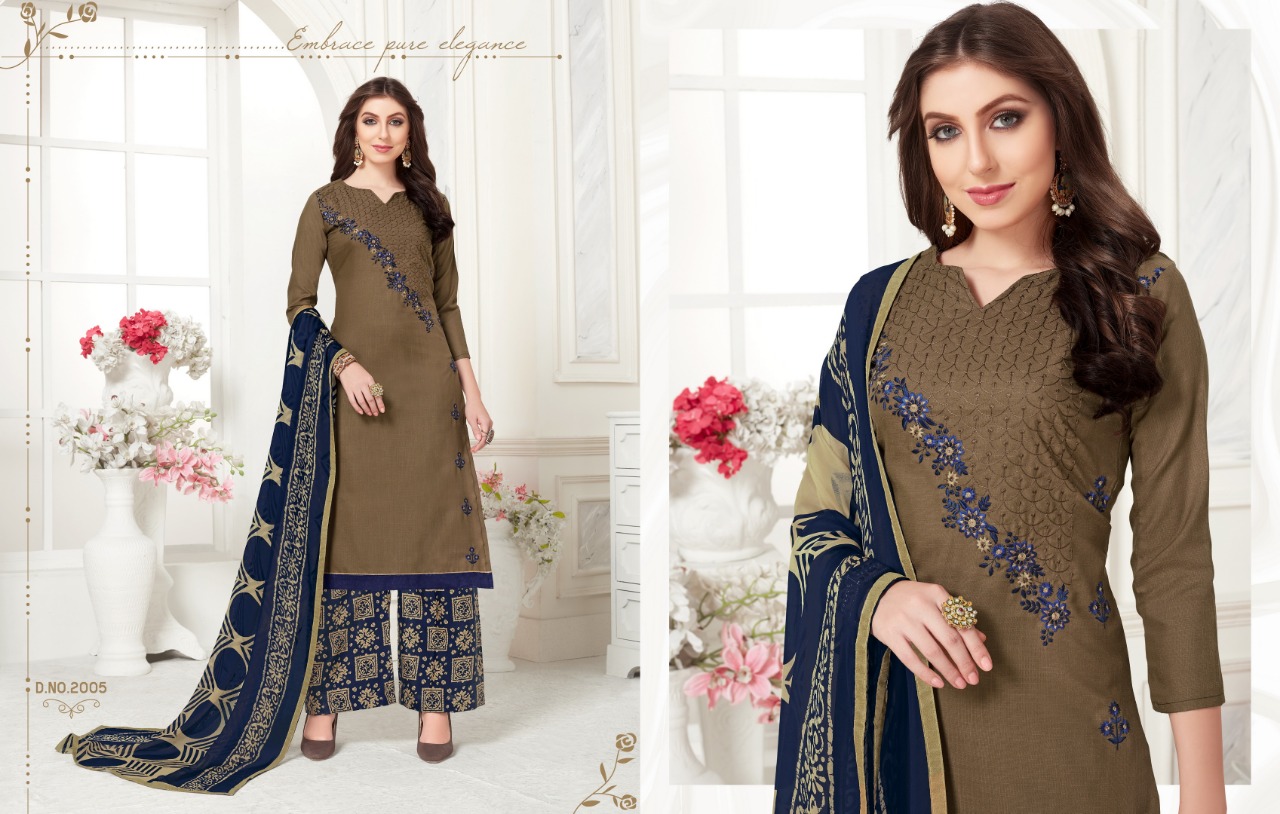 Fc Vanilla 46 Collection Of Era Slub Cotton Embroidered Dress Materials