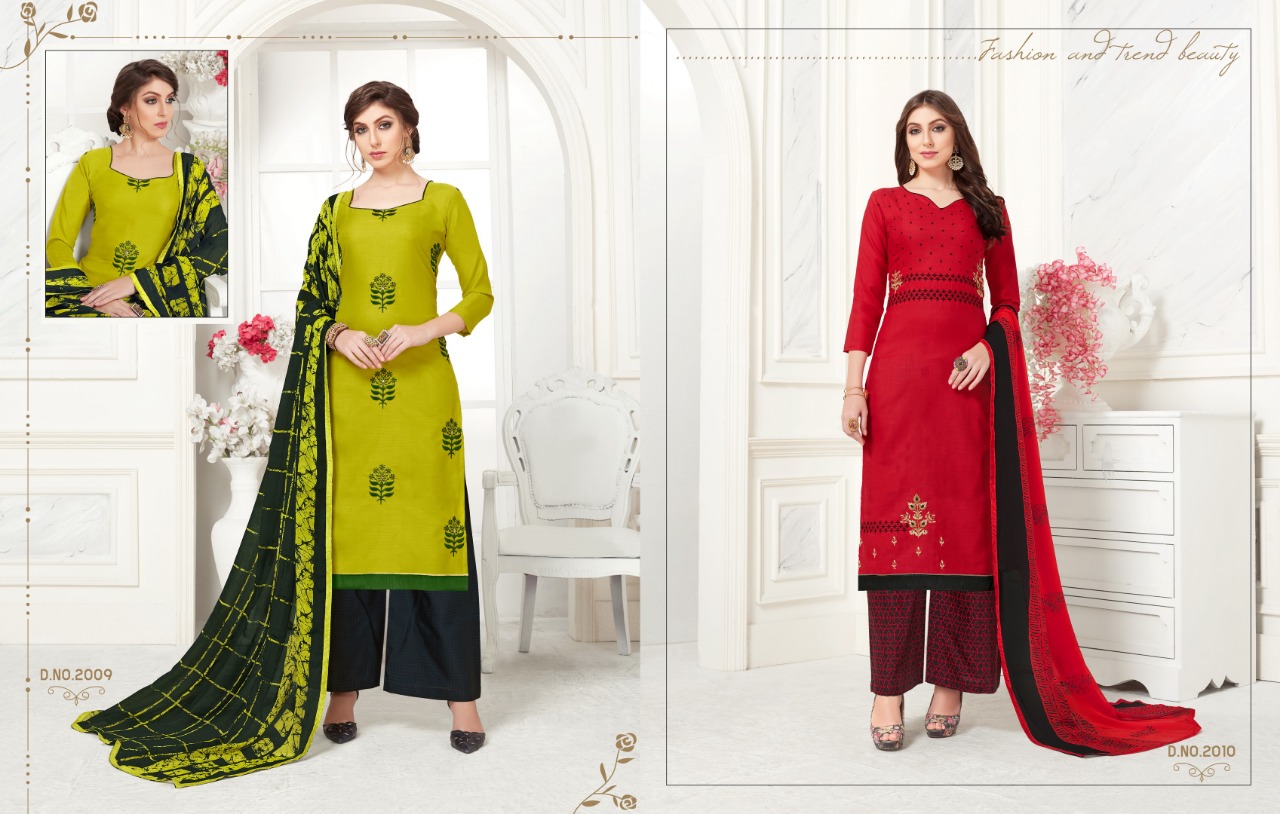Fc Vanilla 46 Collection Of Era Slub Cotton Embroidered Dress Materials
