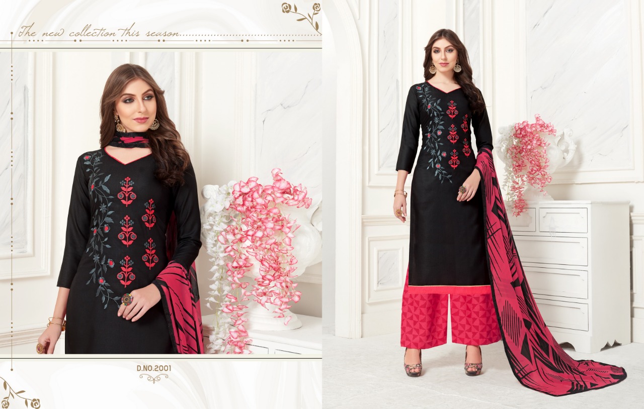 Fc Vanilla 46 Collection Of Era Slub Cotton Embroidered Dress Materials