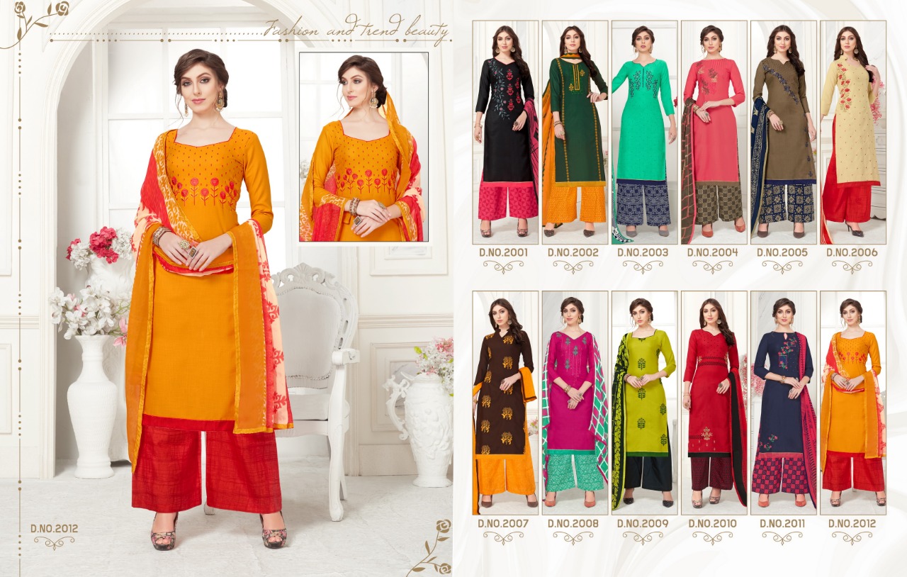 Fc Vanilla 46 Collection Of Era Slub Cotton Embroidered Dress Materials