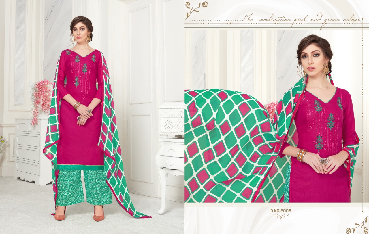 Fc Vanilla 46 Collection Of Era Slub Cotton Embroidered Dress Materials