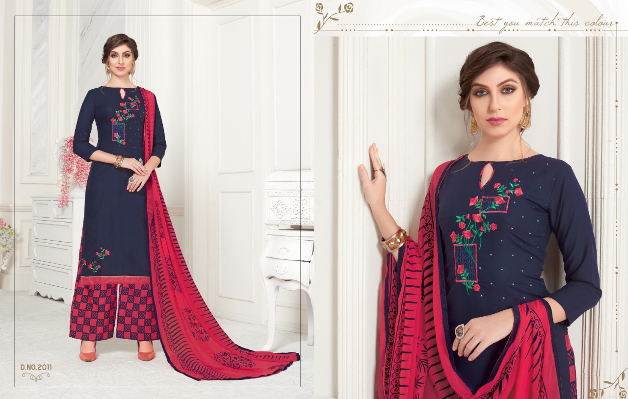 Fc Vanilla 46 Collection Of Era Slub Cotton Embroidered Dress Materials