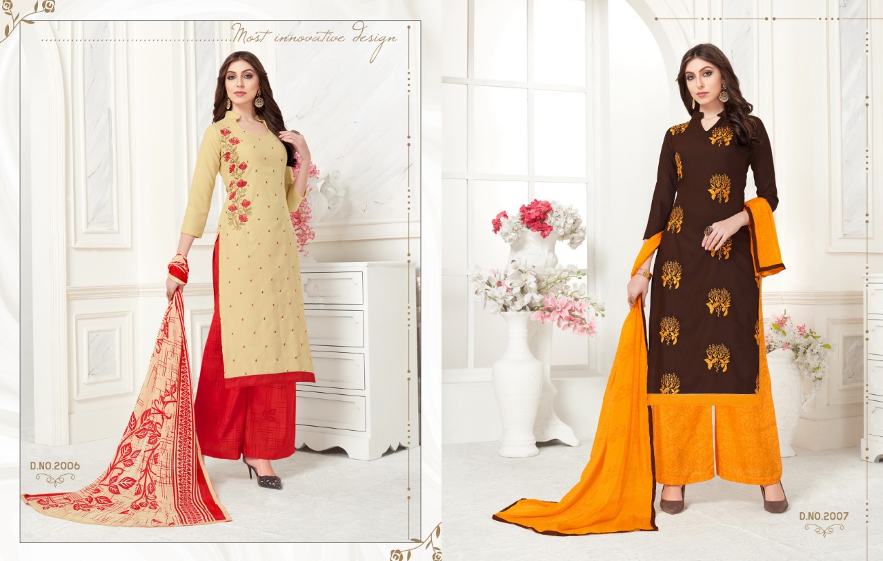 Fc Vanilla 46 Collection Of Era Slub Cotton Embroidered Dress Materials