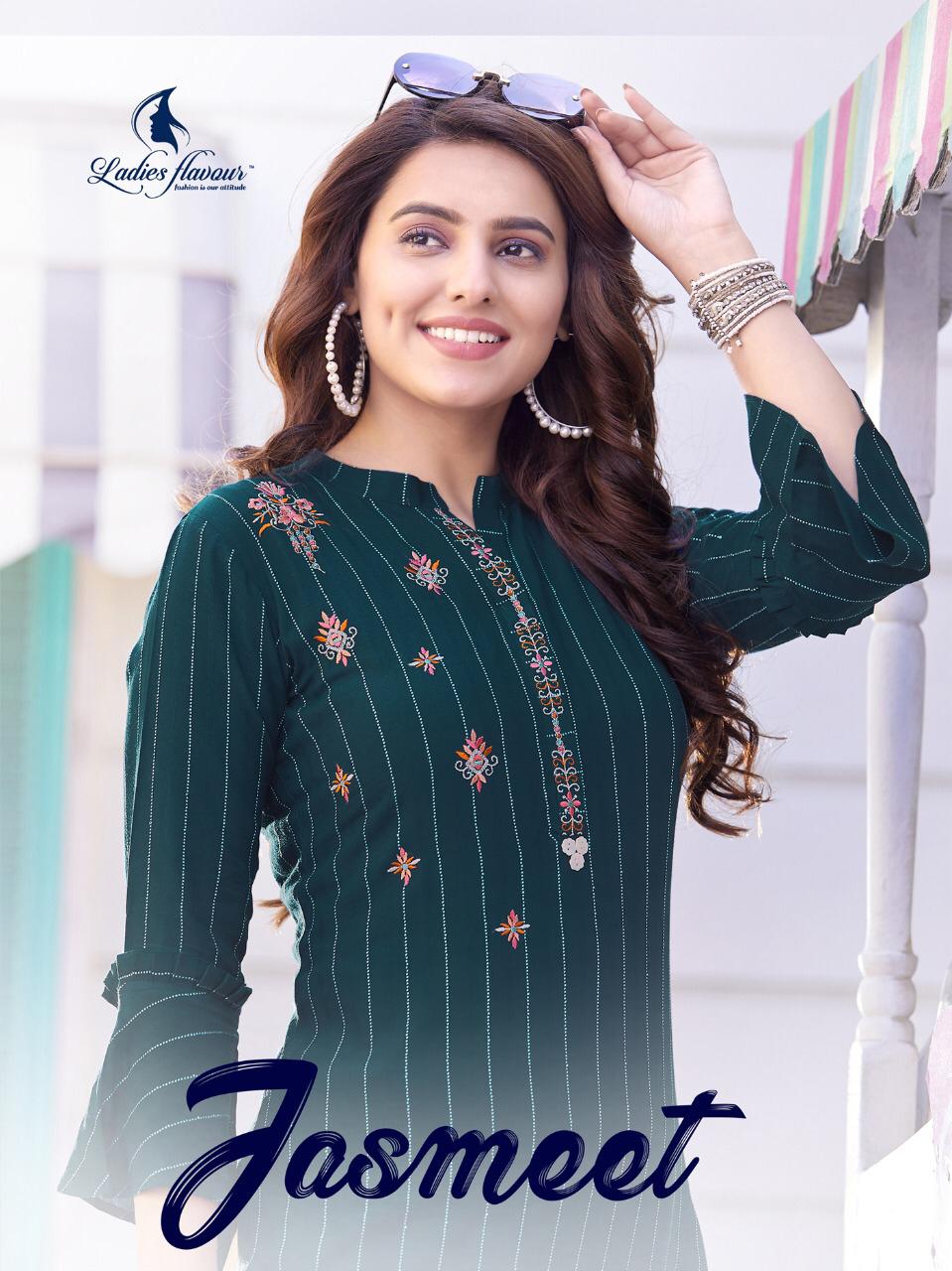 Ladies Flavour Presents Brand New Jasmeet Kurtis With White Plazzo Catalogue