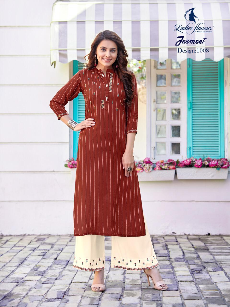 Ladies Flavour Presents Brand New Jasmeet Kurtis With White Plazzo Catalogue