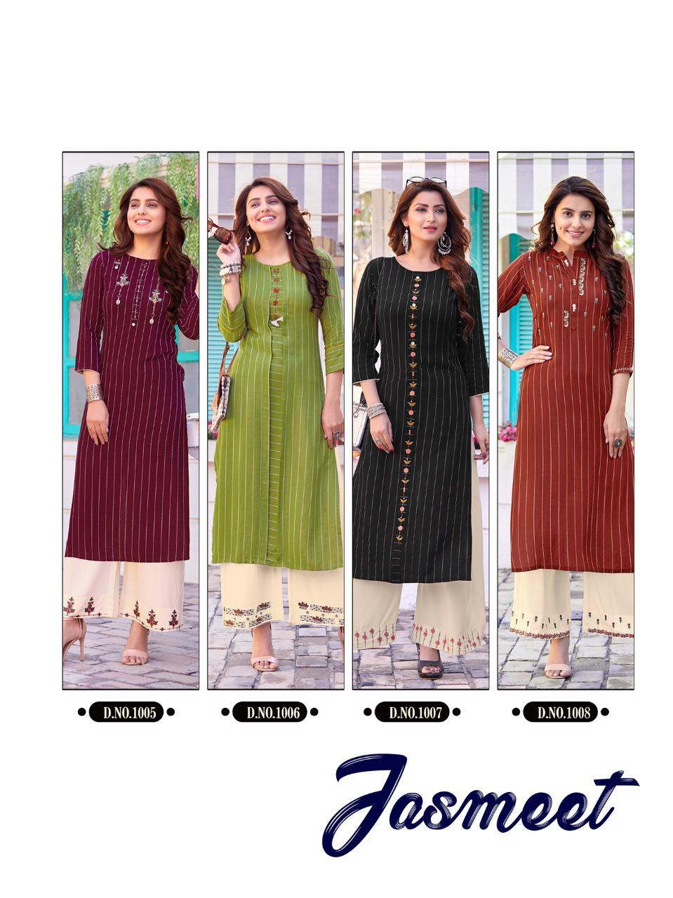 Ladies Flavour Presents Brand New Jasmeet Kurtis With White Plazzo Catalogue