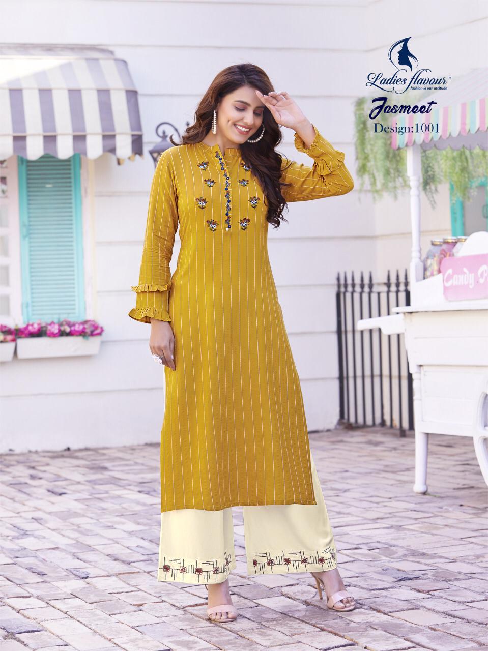 Ladies Flavour Presents Brand New Jasmeet Kurtis With White Plazzo Catalogue