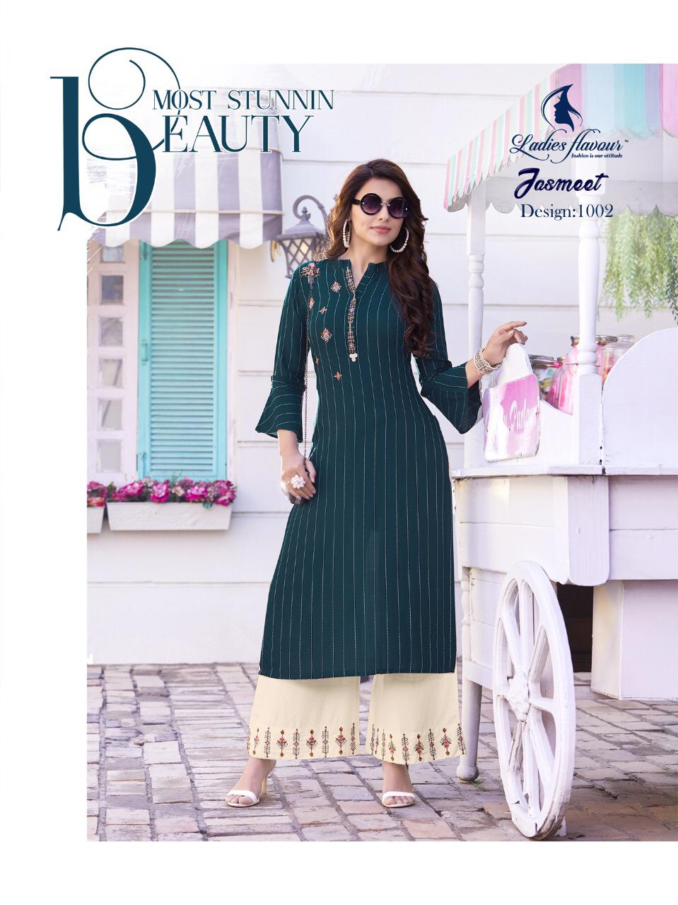 Ladies Flavour Presents Brand New Jasmeet Kurtis With White Plazzo Catalogue