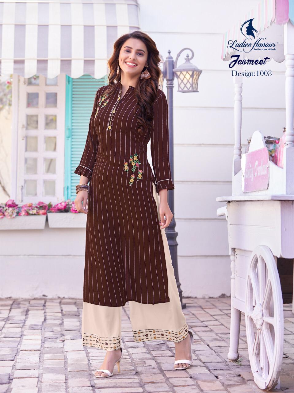 Ladies Flavour Presents Brand New Jasmeet Kurtis With White Plazzo Catalogue