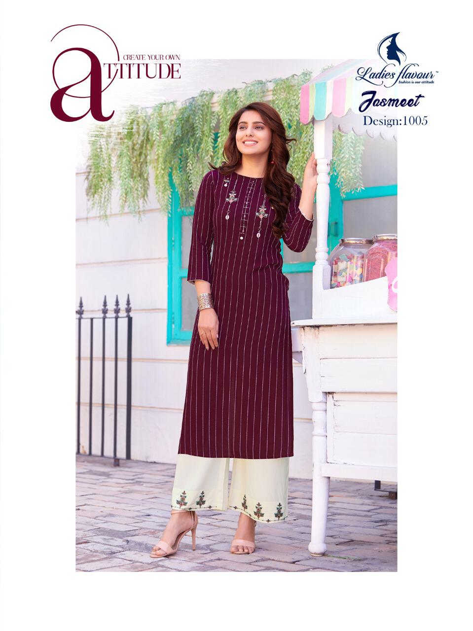 Ladies Flavour Presents Brand New Jasmeet Kurtis With White Plazzo Catalogue