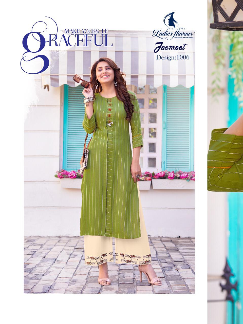 Ladies Flavour Presents Brand New Jasmeet Kurtis With White Plazzo Catalogue