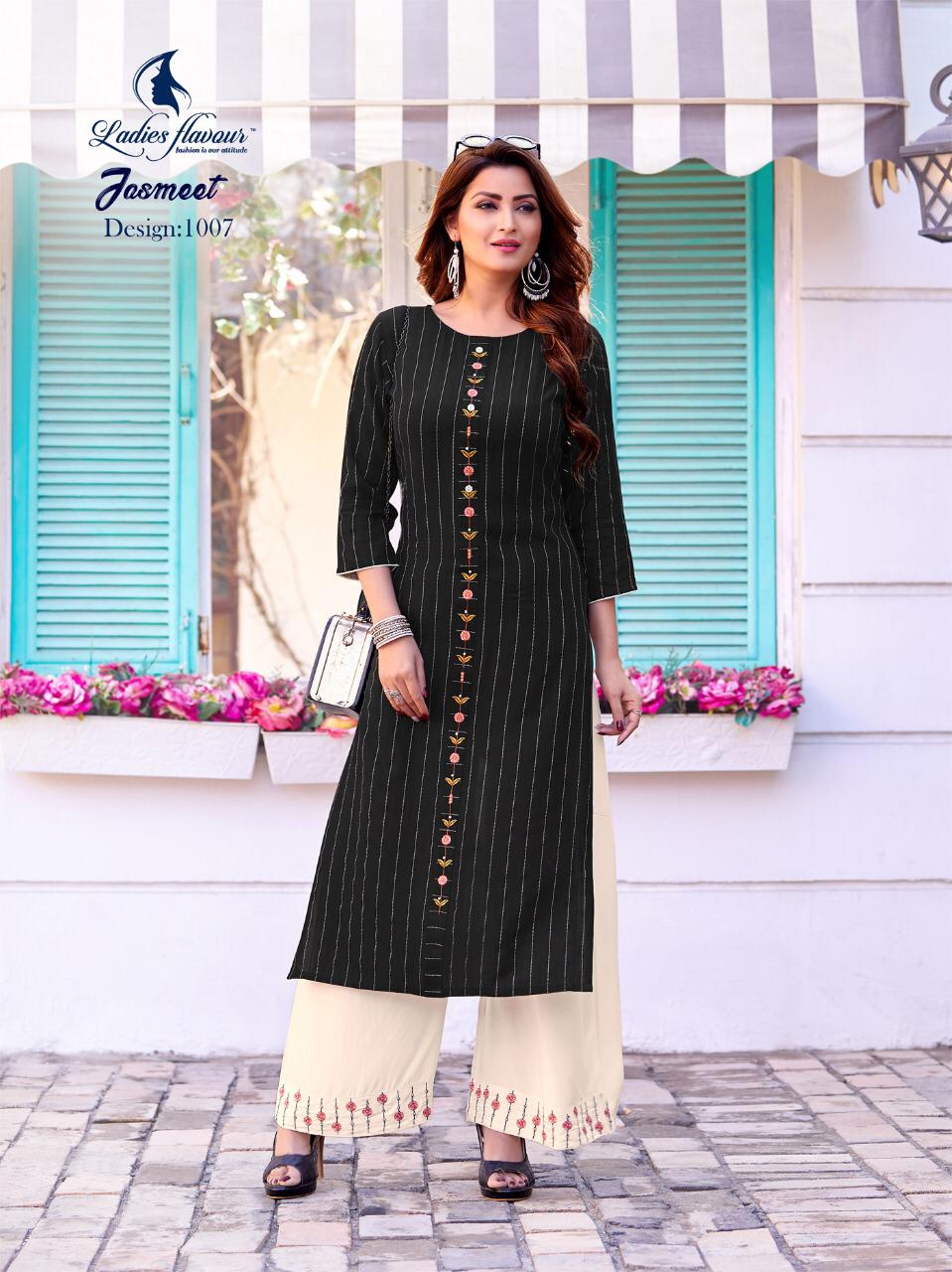 Ladies Flavour Presents Brand New Jasmeet Kurtis With White Plazzo Catalogue