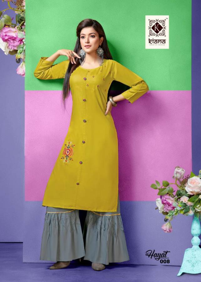 Kiana Presents Hayat Heavy Rayon Embroidered Kurti With Palazzo