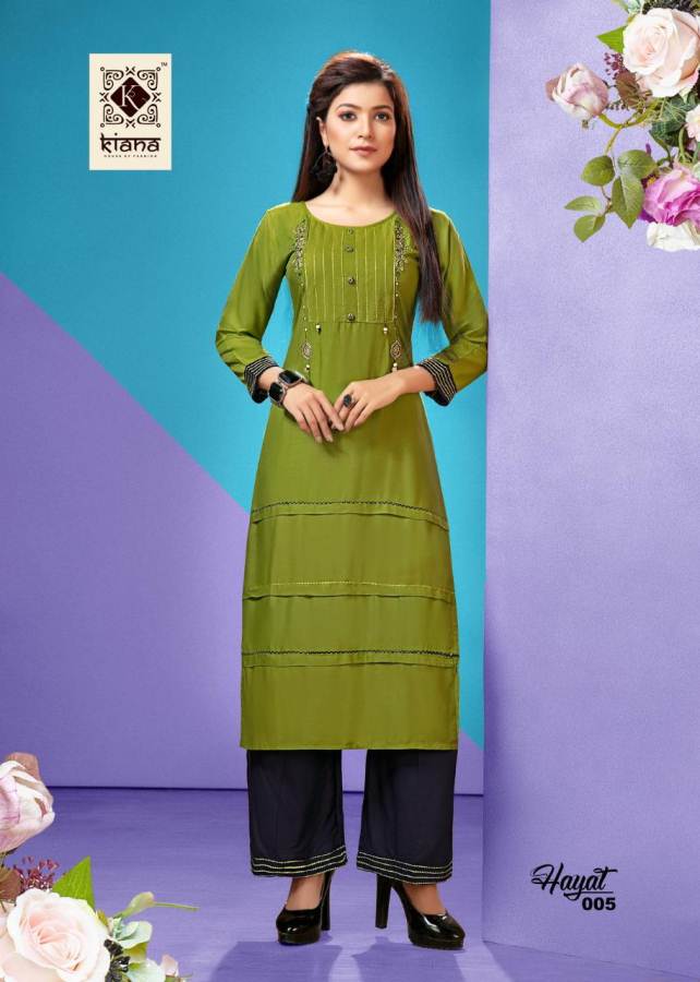 Kiana Presents Hayat Heavy Rayon Embroidered Kurti With Palazzo