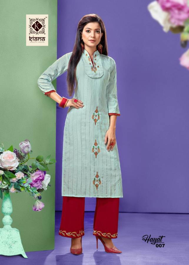 Kiana Presents Hayat Heavy Rayon Embroidered Kurti With Palazzo