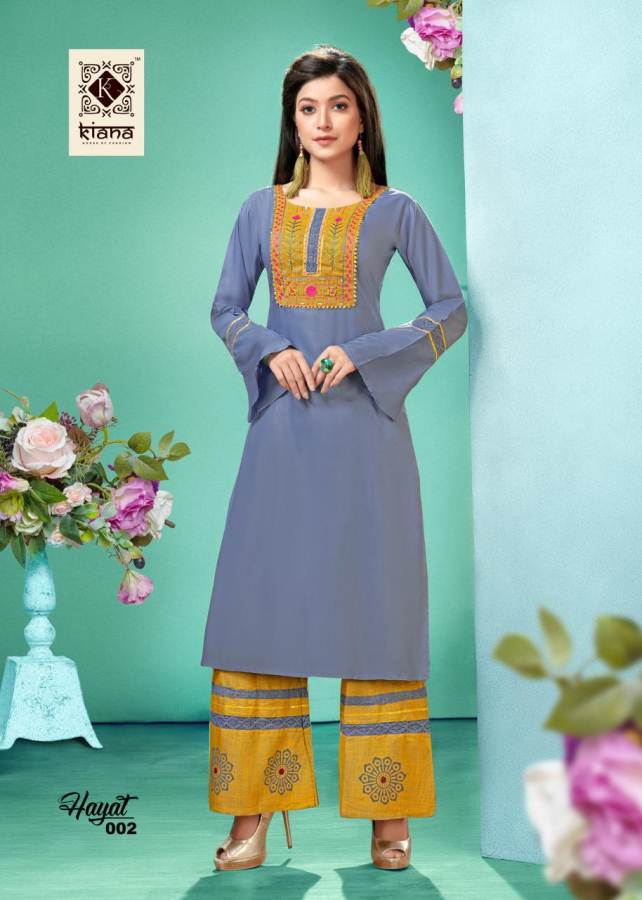 Kiana Presents Hayat Heavy Rayon Embroidered Kurti With Palazzo
