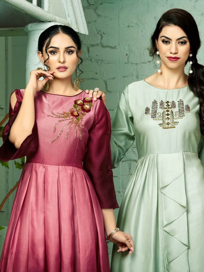 Manas Presents Zaira Collection Of Fancy Silk Gown Style Kurtis