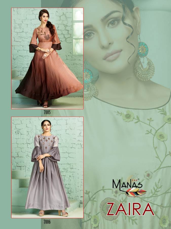 Manas Presents Zaira Collection Of Fancy Silk Gown Style Kurtis