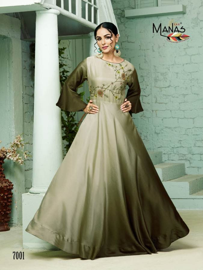 Manas Presents Zaira Collection Of Fancy Silk Gown Style Kurtis