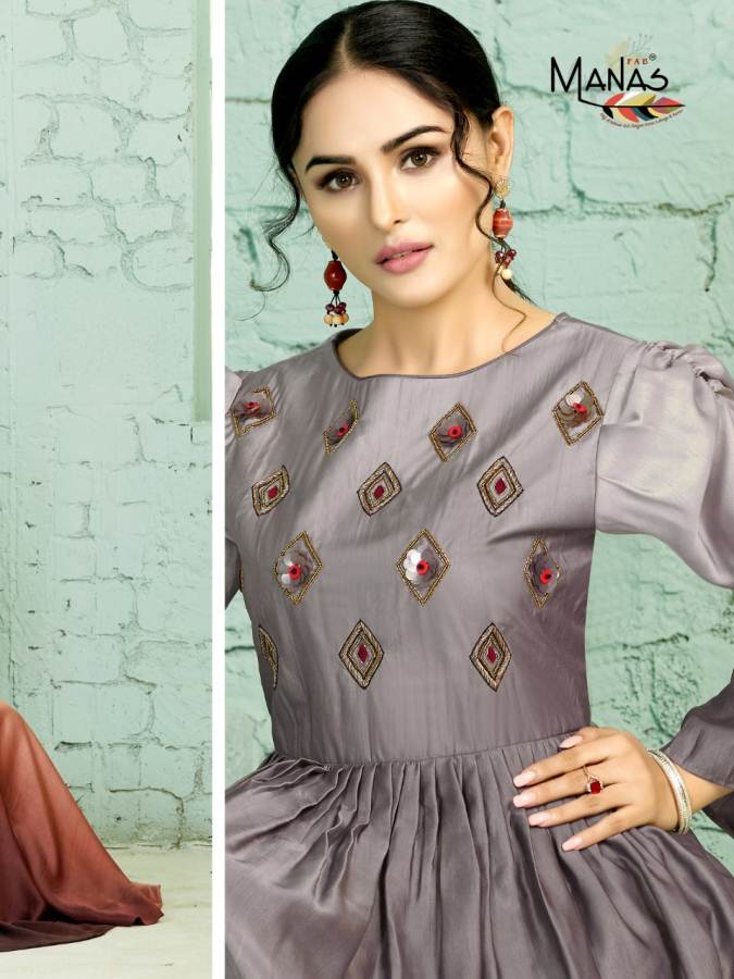 Manas Presents Zaira Collection Of Fancy Silk Gown Style Kurtis