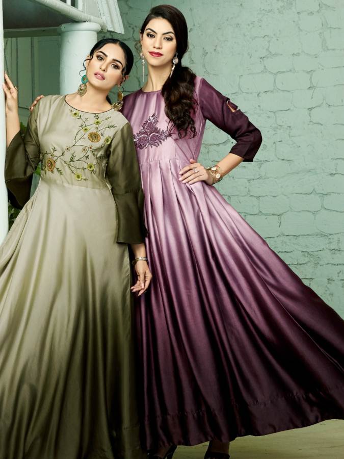 Manas Presents Zaira Collection Of Fancy Silk Gown Style Kurtis