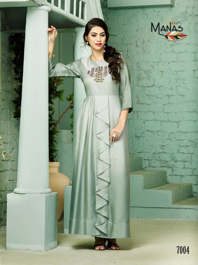 Manas Presents Zaira Collection Of Fancy Silk Gown Style Kurtis