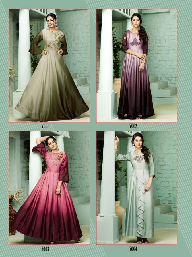 Manas Presents Zaira Collection Of Fancy Silk Gown Style Kurtis