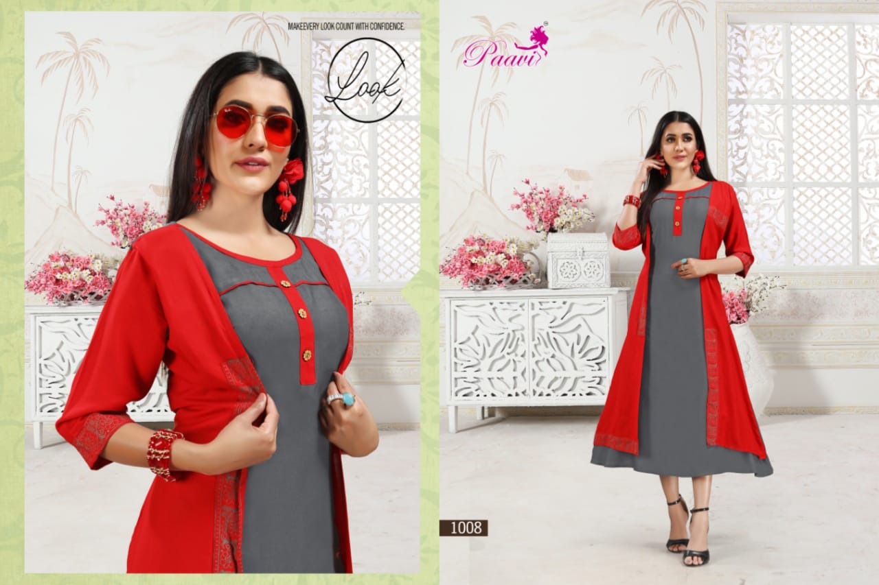 Paavi Presents Zoya 2 Collection Of Heavy Rayon Kurti With Attach Koti