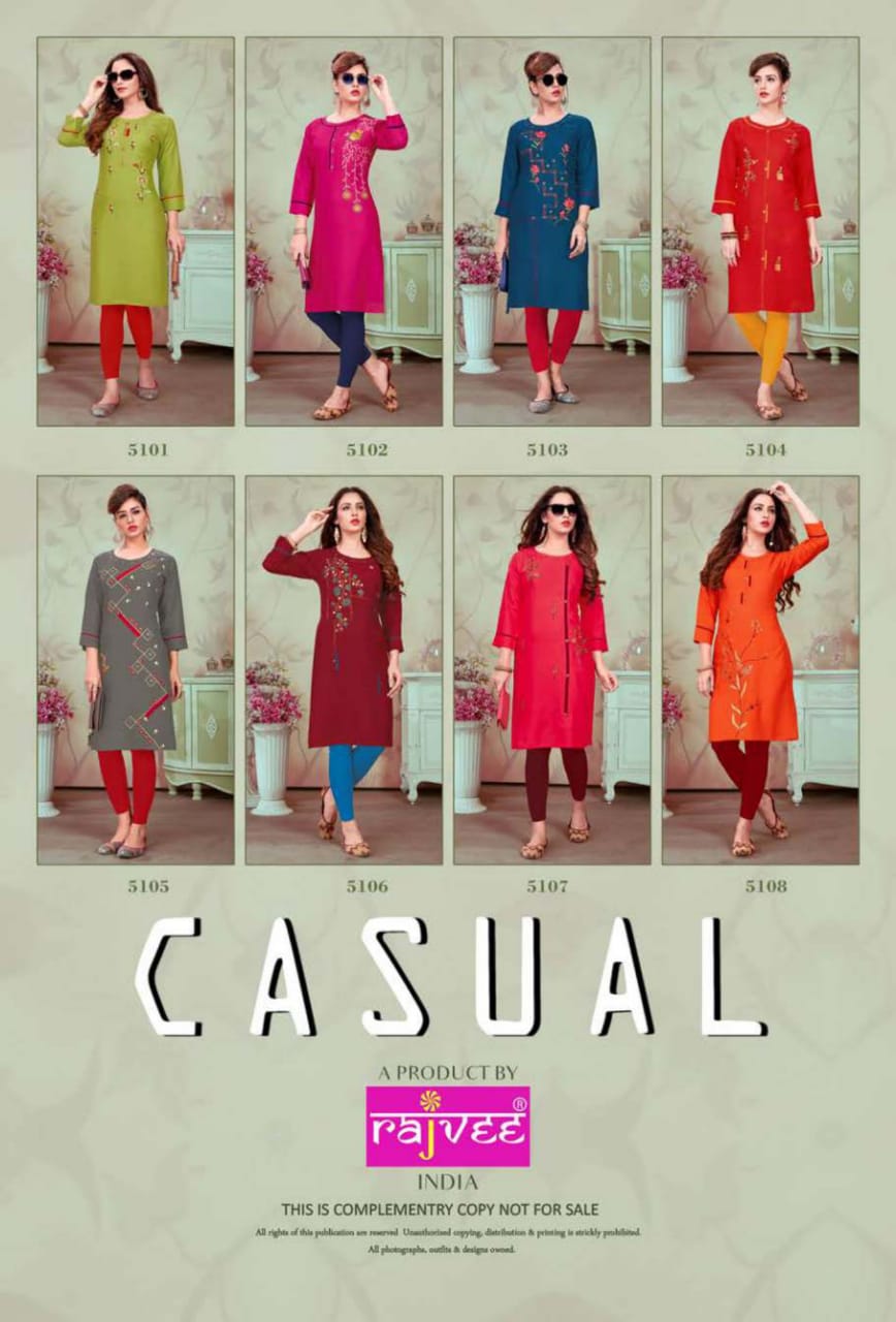 Fc Rajvee Present Casual Collection Of Digital Printed Heavy Rayon Casual Kurtis