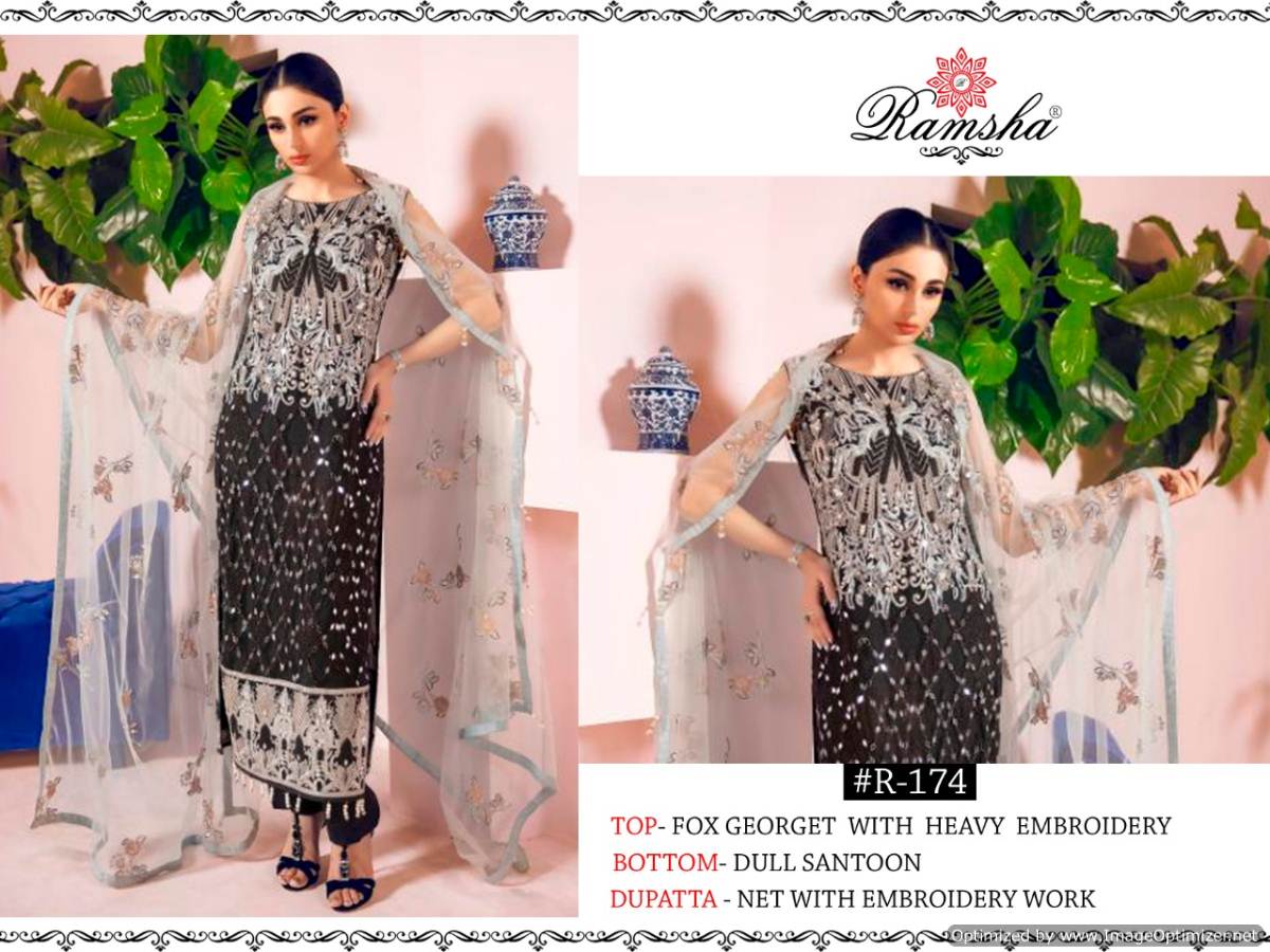 Ramsha Presents R173 To 176 Collection Of Heavy Embroidered Pakistani Suits