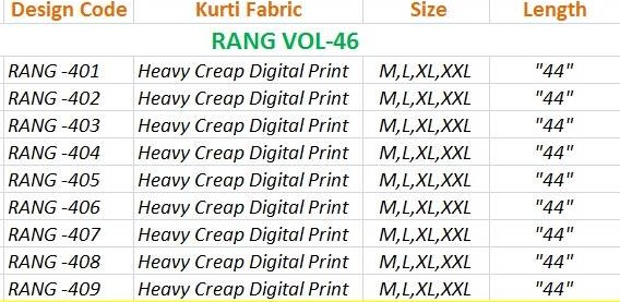 Rang Presents Vol 46 Crape Digital Printed Straight-cut Casual Kurtis