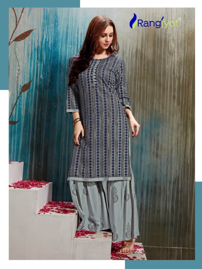 Rangjyot Presents Nagma 2 Collection Of Heavy Rayon Printed Kurtis With Sharara