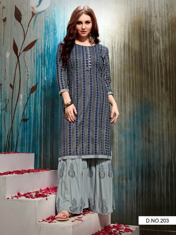 Rangjyot Presents Nagma 2 Collection Of Heavy Rayon Printed Kurtis With Sharara