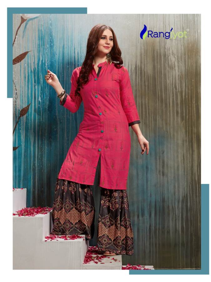 Rangjyot Presents Nagma 2 Collection Of Heavy Rayon Printed Kurtis With Sharara