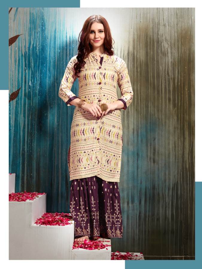 Rangjyot Presents Nagma 2 Collection Of Heavy Rayon Printed Kurtis With Sharara