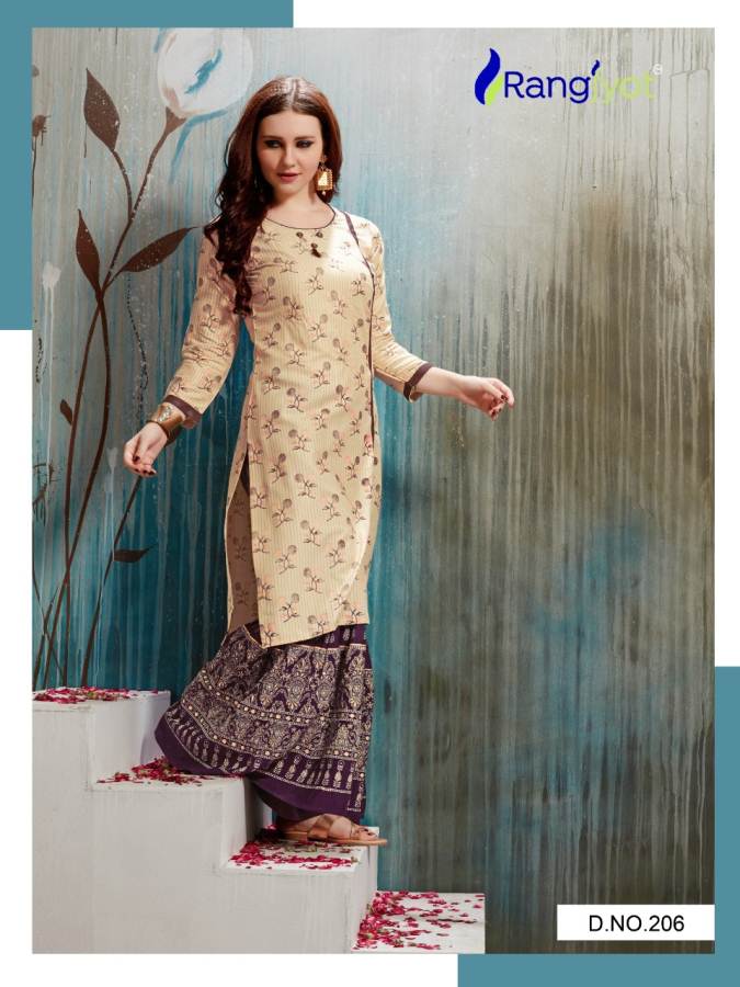 Rangjyot Presents Nagma 2 Collection Of Heavy Rayon Printed Kurtis With Sharara