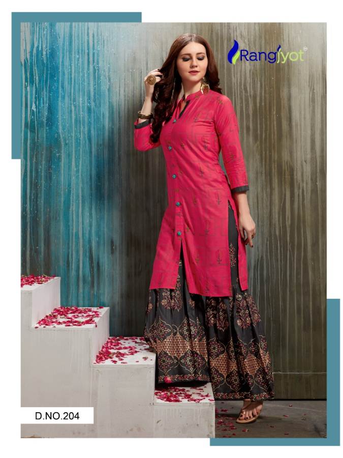 Rangjyot Presents Nagma 2 Collection Of Heavy Rayon Printed Kurtis With Sharara