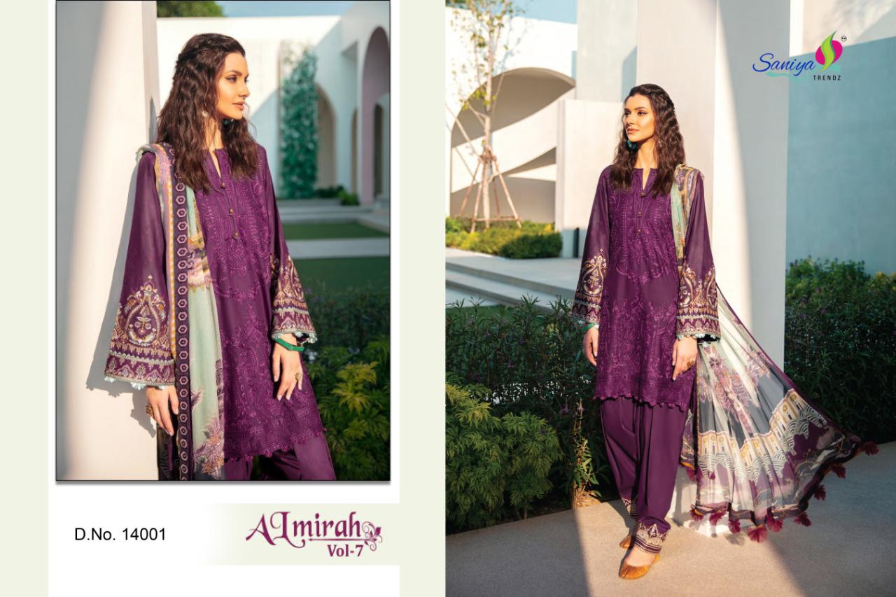 Saniya Almirah 7 Self Embroidered Digital Printed Cotton Dress Materials
