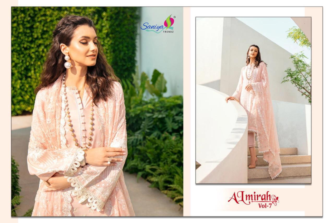 Saniya Almirah 7 Self Embroidered Digital Printed Cotton Dress Materials