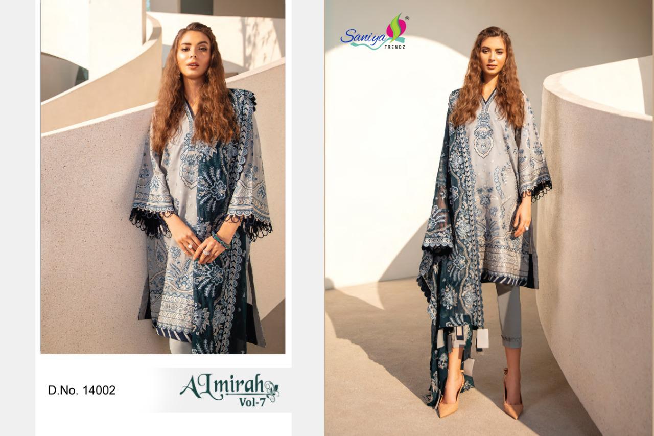 Saniya Almirah 7 Self Embroidered Digital Printed Cotton Dress Materials