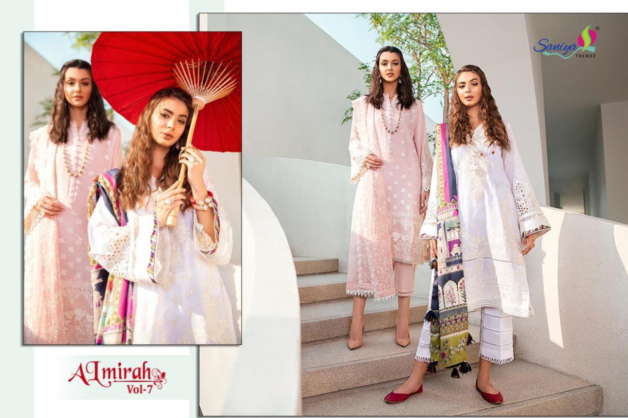 Saniya Almirah 7 Self Embroidered Digital Printed Cotton Dress Materials