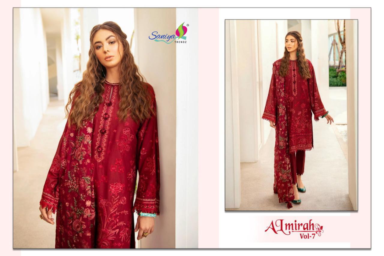 Saniya Almirah 7 Self Embroidered Digital Printed Cotton Dress Materials