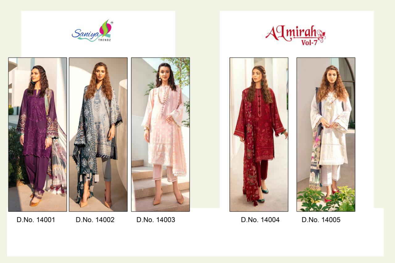 Saniya Almirah 7 Self Embroidered Digital Printed Cotton Dress Materials