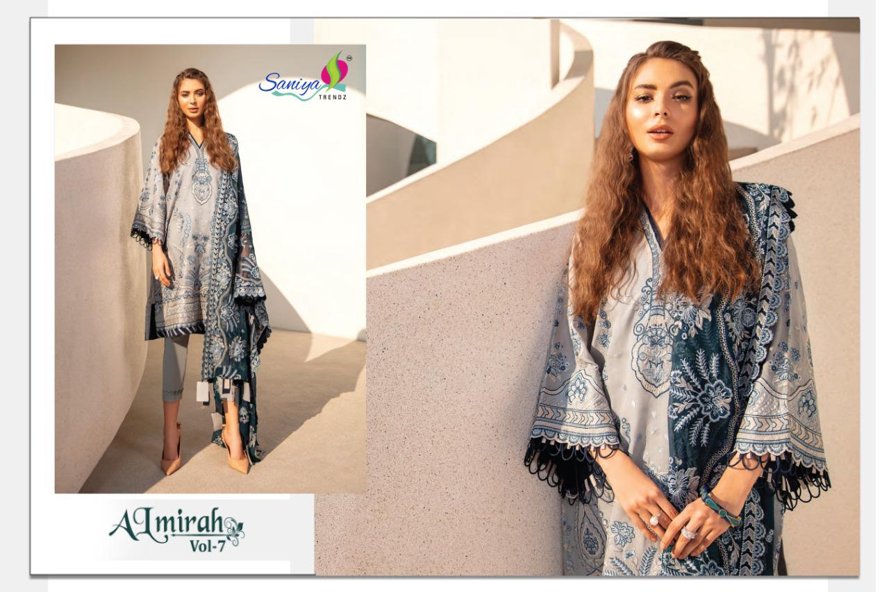 Saniya Almirah 7 Self Embroidered Digital Printed Cotton Dress Materials