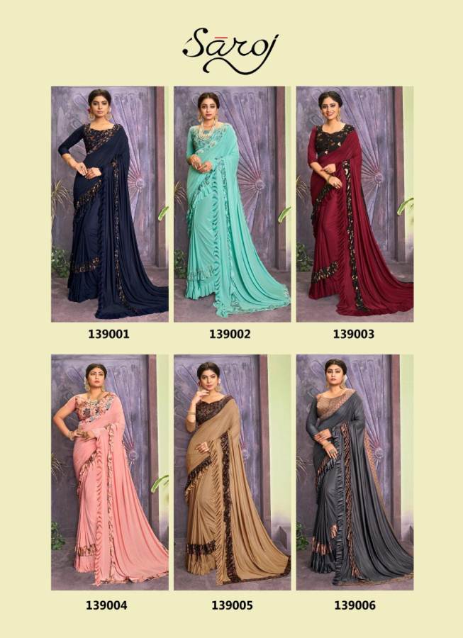 Saroj Presents Merie Gold Lycra Frill Designer Sarees