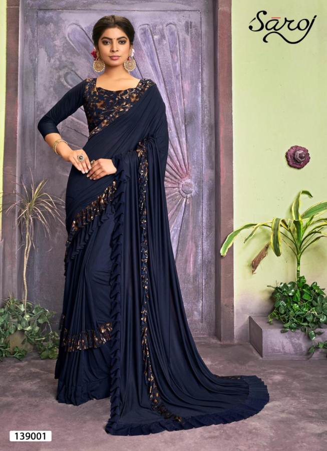 Saroj Presents Merie Gold Lycra Frill Designer Sarees