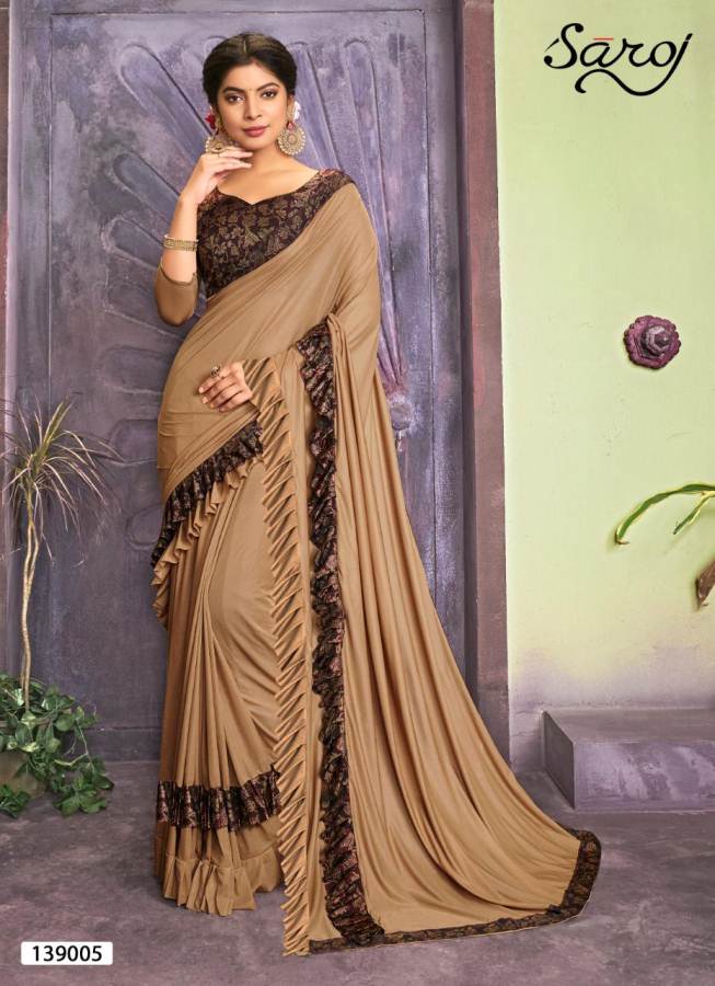 Saroj Presents Merie Gold Lycra Frill Designer Sarees