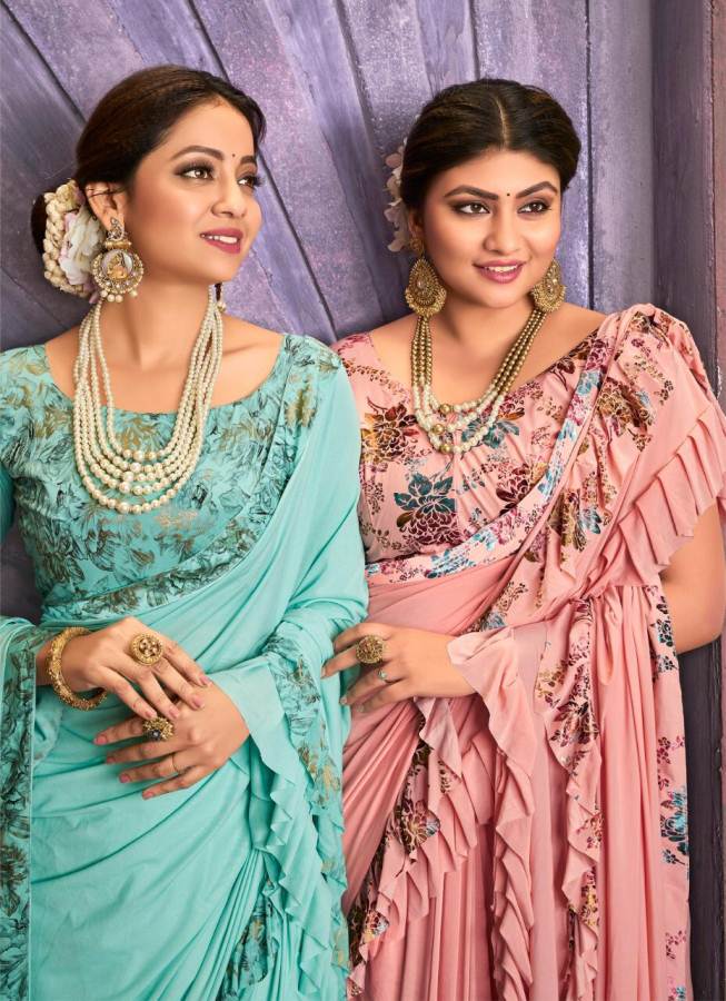 Saroj Presents Merie Gold Lycra Frill Designer Sarees