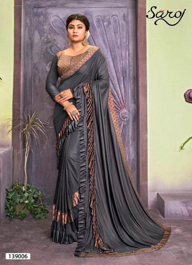 Saroj Presents Merie Gold Lycra Frill Designer Sarees