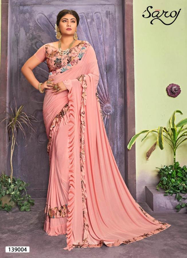 Saroj Presents Merie Gold Lycra Frill Designer Sarees